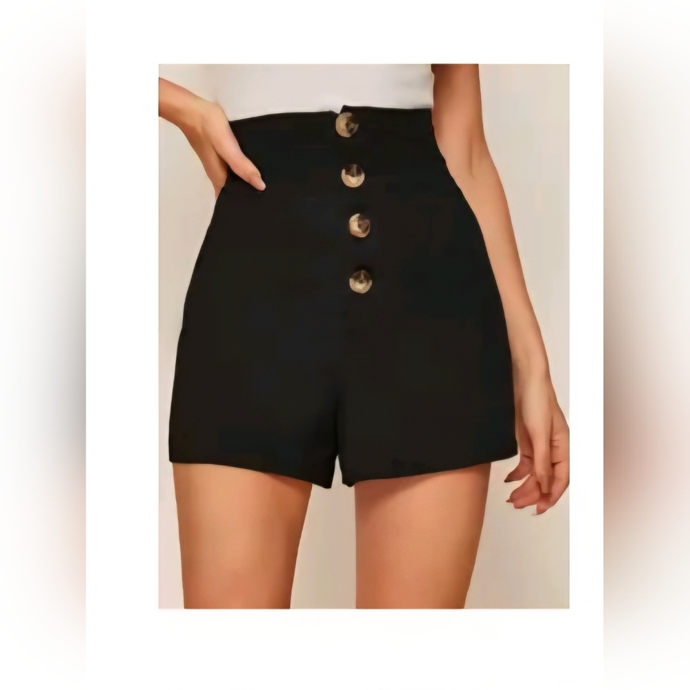 SHEIN Black High-Waisted Button Detail Shorts